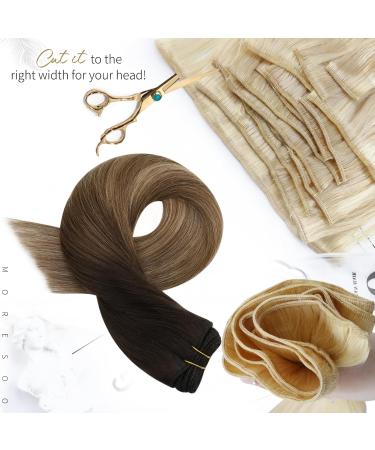 Moresoo Real Human Hair Weft Extensions Dark Brown Ombre to Light Brown with Golden Blonde - 16 Inch Double Weft 100g/Pack #4/10/16 - Buy Online on GoSupps.com