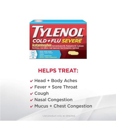 Tylenol Cold + Flu Severe Caplets - 24 ct - Relief from Cold, Flu, Fever, Cough & Congestion - Buy Online on GoSupps.com