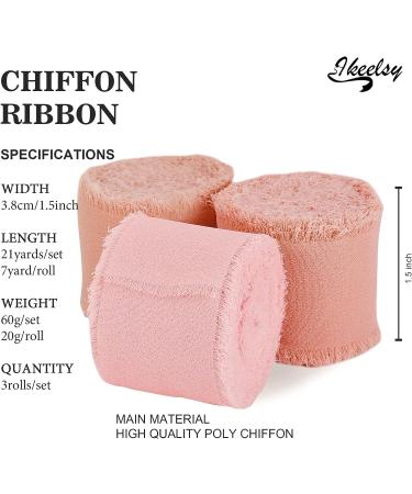 Dusty Rose Chiffon Ribbon Fringe Fabric 3 Rolls Set - 1.5 x 7 Yd - Wedding Decor, Gift Wrapping, Bridal Bouquets - Triple Pink - Buy Online on GoSupps.com