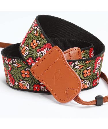 Green Flower 2'' Wide Adjustable Camera Strap for DSLR/SLR - Double Layer Cowhide Ends, Pure Cotton Embroidered Woven Strap - Universal Neck & Shoulder Strap for Photographers - Buy Online on GoSupps.com