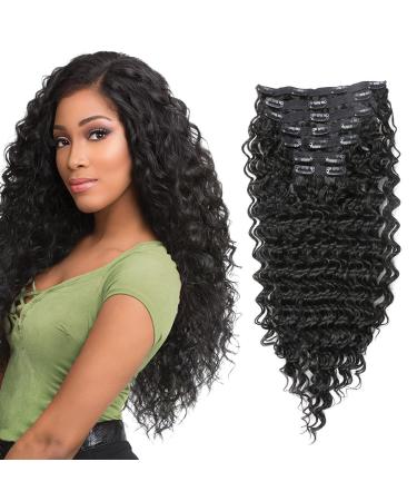 FASHION LINE Synthetic Curly Clip in Hair Extensions Double Weft Full Head Deep Wave Hair Pieces Heat Resistance Thick Deep Wave Clip In 7 Pieces(24 Deep Wave  1B Natural Black) 24 Inch (Pack of 1) P6/613