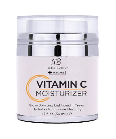 Radha Beauty Glow Boosting Vitamin C Moisturizer 1.7 fl oz. for Face Neck Decollete - Luxury Anti-Aging & Brightening Cream - Daily for all Skin Types
