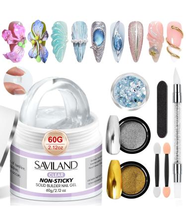 Saviland SAVILAND 3D Nail Gel 60g Solid Sculpture 3D Builder Gel with Chrome Powder Gold and Silver Sculpting Brush Multifunctional Clear Sculpting Nail Glue for DIY Nail Design