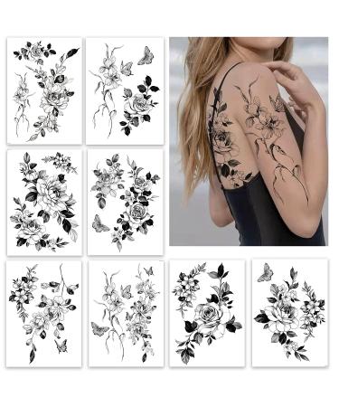 Roarhowl Tattoo Rose Set - 8 Large Flower Temporary Tattoos for Women | Exquisite Designs by Real Tattoo Artists - Buy Online on GoSupps.com