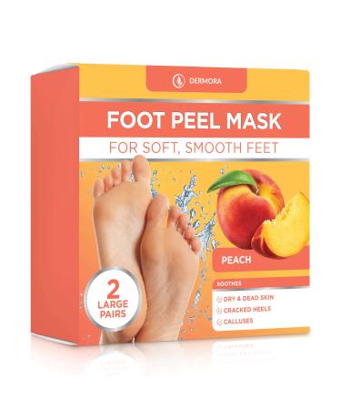 Dermora Foot Peel Mask - 2 Pack of Large Skin Exfoliating Foot Masks for Dry, Cracked Feet, Callus, Dead Skin Remover - Feet Peeling Mask for Soft Baby Feet, Peach Scent