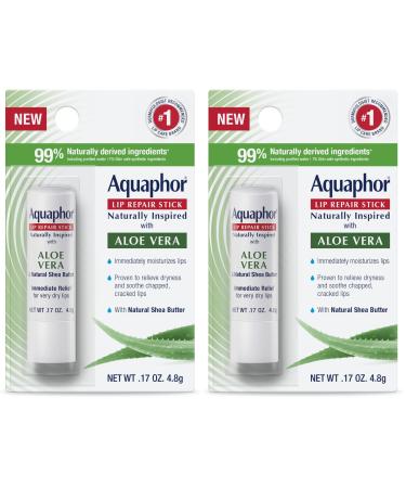 Aquaphor Naturally Inspired Lip Repair Stick with Aloe Vera and Natural Shea Butter Hydrating Lip Balm Immediately Relieves Dryness 0.17 Oz Stick (Pack of 2) 0.17 Ounce (Pack of 2)