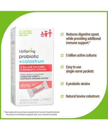 UpSpring Probiotic + Colostrum Unflavored Powder - 30 Packets | Immune & Digestive Support - Buy Online on GoSupps.com