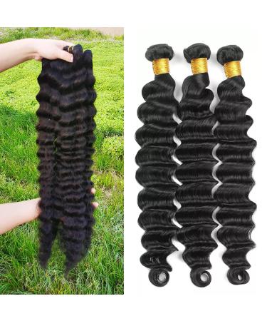 Brazilian Loose Deep Wave Human Hair Bundles - 26 28 30 Inches, Natural Black Color - Bundle Deal for Human Hair Extensions - Buy Online on GoSupps.com