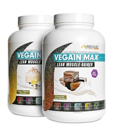 Weight Gainer chocolate + vanilla 2x3kg mix-pack-Vegain Max Lean Muscle Mass Gainer-High protein content (30%) + complex carbohydrates-without maltodextrin & dextrose lactose-free 100% vegan chocolate + vanilla 3 kg (2 Pack)