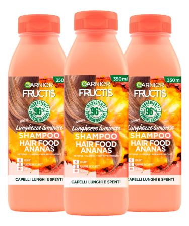 Garnier Garnier Fructis Hair Food Pineapple Shampoo for luminous lengths for long and dull hair detangling action. Cleanses nourishes and hydrates - 3 x 350ml bottles