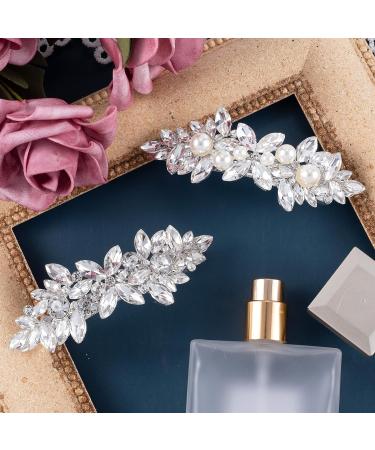 HINZIC Rhinestone Flower Hair Clips - Crystal Pearl French Barrettes for Women Girls Wedding - Silver Bridal Hair Accessories (2Pcs) - Buy Online on GoSupps.com