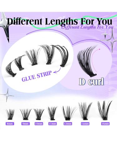 Self-Adhesive Eyelashes Kit - Wiwoseo No Glue D Curl Individual Clusters (50 Pcs, 8-16MM) for Beginners - Buy Online on GoSupps.com