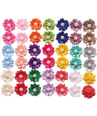YAKA 40PCS(20Paris) Cute Dog Hair Bows with Rubber Bands Pearls Flowers Topknot Dog Bows Pet Grooming Products 20 Colors