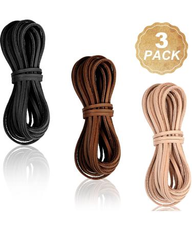 16.5 Yards 3 Bundles Natural Flat Leather Cord Leather Rope Thread for Leather Shoes Laces, Jewelry Making, Necklace, Bracelet, Beading and DIY Crafts, Black, Nature and Brown - Buy Online on GoSupps.com