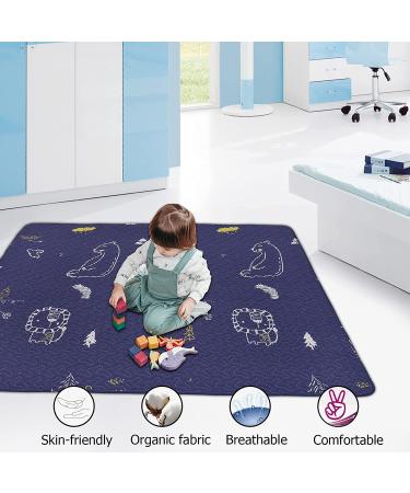 Portable Baby Play Mat | Machine Washable & Foldable Crawling Mat | Soft Non-Toxic Playpen Mat for EIH and Fodoss | 47x47 Square Dark Blue Bear Design | Ideal for Infants & Kids | Non-Slip, Pack of 1 - Buy Online on GoSupps.com