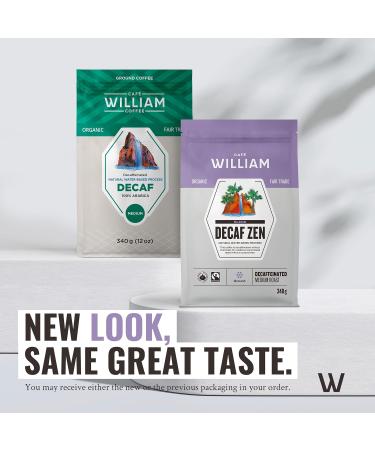 ZEN DECAF Organic Ground Coffee | Medium Roast | Natural Mountain Water Decaffeinated Coffee Specialty Grade Drip V60 Pour Over Certified Fair Trade | Caf William Sustainably Roasted in Canada | D caf in Biologique moulu - 340g (Pack of 4) DECAF ZEN 340 g - Buy Online on GoSupps.com