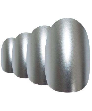False Nails Bling Art Silver Mettalic Oval 24 Artificial Nails Medium Tips