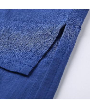 Dark Blue Oversized Cotton Linen Summer Shirt for Women | Half Sleeve | Crewneck Tunic Top | Loose Fit - Buy Online on GoSupps.com