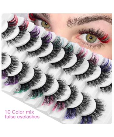 Shop Colored Eyelashes - Fluffy 6D Mink D Curl Strip Lashes | 10 Pairs Natural Wispy False Eyelashes - Buy Online on GoSupps.com
