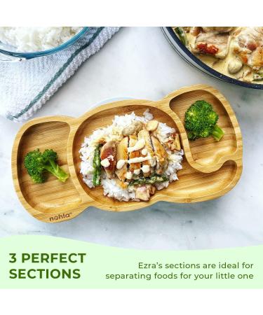 Nohla - Ezra The Elephant Bamboo Baby Weaning Plate | Spill-Proof Suction Base | 6+ Months | 100% Bamboo & FDA Silicone | BPA-Free | Grey - Buy Online on GoSupps.com