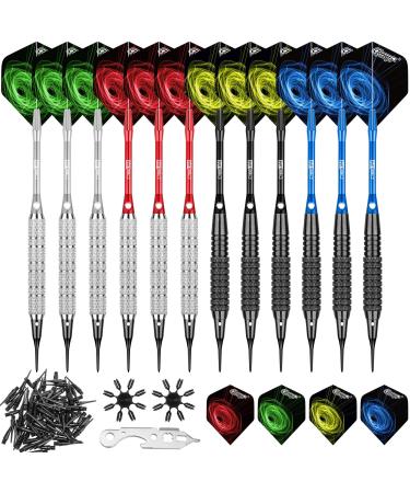 CyeeLife 15/16/18 Grams Soft tip Darts Set with 12 Aluminium shafts with Rubber Rings 100 Extra Tips and Flights Dart Tool 17g+18g Style D-17&18g 12Packs