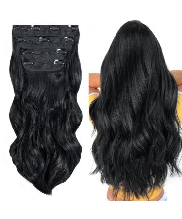 4PCS-11Clips Hair Extensions Clip in Curly Synthetic Clip in Hair Extension Fiber Hair Pieces 22 Inches Long Hair Clip in Extensions for Women Wavy Hair Pieces for Full Head-Curly #Jet Black 22 Inch Curly #Jet Black