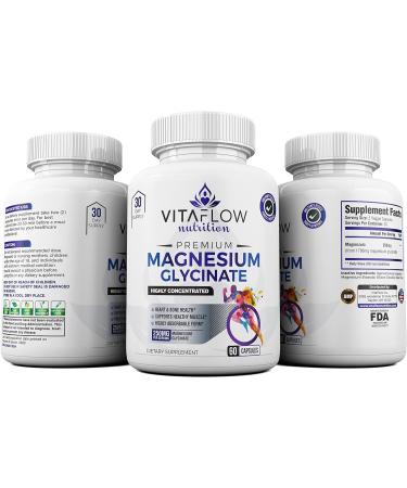 VitaFlow Nutrition Magnesium Glycinate Supplement - 60 Capsules 250mg - 30 Day Supply - High Absorption for Muscle, Heart, Bone & Nerve Support - Men & Women - Buy Online on GoSupps.com