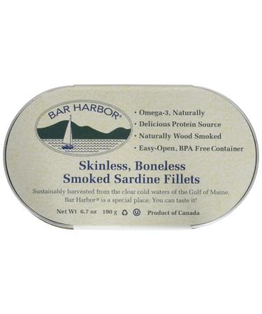 Bar Harbor Wild Smoked Skinless Boneless Sardine Fillets 6.7 oz. (Pack of 12),BH00157