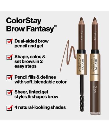 Revlon ColorStay Brow Fantasy Eyebrow Gel & Pencil - 2-in-1 Eye Makeup in Dark Brown 0.04 Oz - Longwearing Formula for Precision Application - Buy Online on GoSupps.com