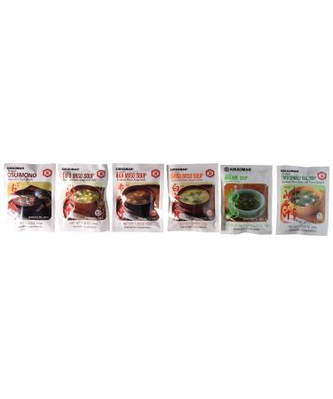 Kikkoman Instant Soup 6 Variety Pack - Miso-tofu , Tofu- Spinach Soup, Shiro Miso , Aka Miso , Osuimino Japanese Clear, Wakame - Buy Online on GoSupps.com
