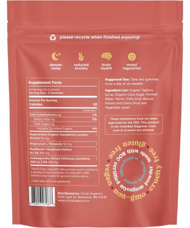 Circle Organics Relax Mushroom Gummies 40 ct Reishi + Ashwagandha + Magnesium L Threonate for Stress Relief - Buy Online on GoSupps.com