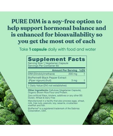 DIM Supplement 200mg for Energy, Stress Relief, Estrogen Balance & Menopause Support - 60 Vegetarian Capsules - Buy Online on GoSupps.com