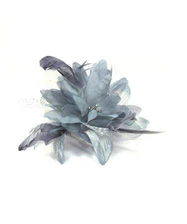 Pretty Cool - Grey Flower & Feather Comb Fascinator