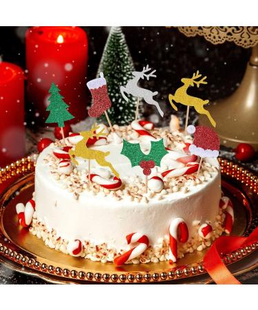 120pcs Christmas Cupcake Toppers Glitter Xmas Cake Decorations Christmas Tree Hat Socks Reindeer Food Fruit Picks for Holiday Birthday Christmas Party Supplies Dessert Baking Decor - Buy Online on GoSupps.com