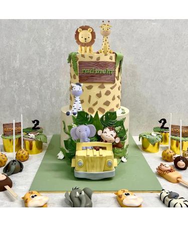 Safari Animal Cake Toppers Jungle Wild Cake Decorations with Lion Giraffe Elephant Zebra for Wild Animals Themed Birthday Baby Shower Party Supplies - Buy Online on GoSupps.com