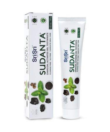 Sri Sri Tattva Sudanta Activated Charcoal Toothpaste Gel for Teeth Whitening Healthy Gums and Fresh Breath - All Natural Fluoride Free Toothpaste for Oral Care without Sensitivity 100g (1 Pack) Charcoal 3.53 Ounce (Pack of 1)