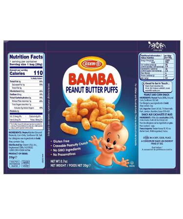 Osem Bamba Peanut Snacks for Babies - All-Natural Peanut Butter Puffs Family Pack (8 x 0.7oz Bags) - 50% Peanuts - Buy Online on GoSupps.com