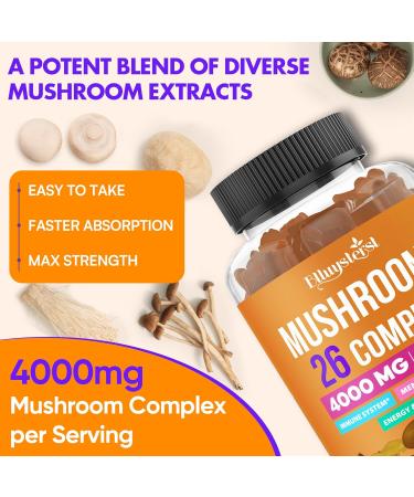 Mushroom Gummies for Adults 4000mg Brain Supplements for Memory and Focus 26 in 1 Mushroom Supplement Complex with Ashwagandha & Lion's Mane Turkey Tail Reishi Cordyceps Organic 120 Count - Buy Online on GoSupps.com