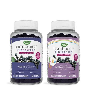 Nature’s Way Sambucus Elderberry Gummies Immune Support Gummies 60 Gummies and Nature’s Way Sambucus Elderberry Gummies for Kids Immune Support Gummies Delicious Berry Flavor 60 Gummies