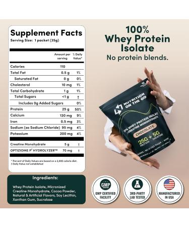 Nutrition On The Go Whey Protein Isolate Packets with Creatine 25g Protein + 5g Creatine Single-Serve Travel Protein Powder Chocolate (15-Pack) Chocolate 15 Packets - Buy Online on GoSupps.com