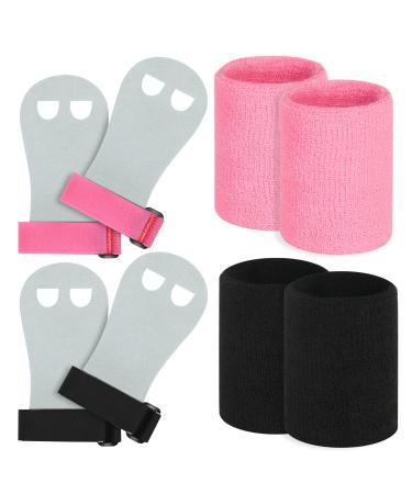 Gymnastics Hand Grips Wristbands Sets: 2 Sets Bar Grips Palm Protectors and Wristbands for Girls Kids Youth Support Sports Accessories for Kettlebells, Weightlifting Tennis, Workout and Exercise