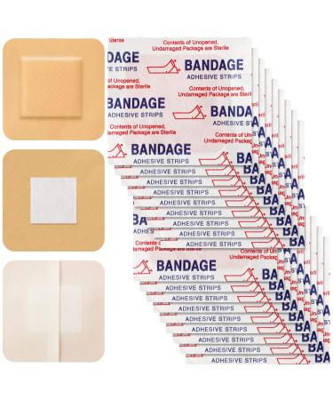200 Pcs Adhesive Spots Bandages Square Tan Adhesive Bandages Flexible Fabric Non Latex Bandage Knuckle Fingertip Bandages for Small Incisions Wound Care Discreet First Aid and Hides Skin Spots  1.5