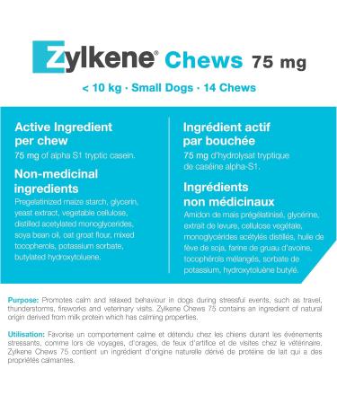 Vetoquinol Zylkene Veterinary Health Product - Calm and Relaxed Behaviour in Pets During Stressful Events - 75 mg - Small Dogs - 14 Units Small Dogs 75 mg - Buy Online on GoSupps.com