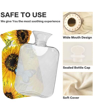 Mnsruu Hot Water Bottle with Soft Cover - Sunflower Butterfly Design Perfect Christmas Gift for Women & Kids 2L International Shipping - Buy Online on GoSupps.com