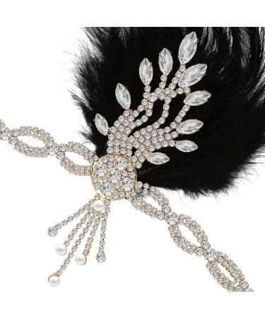 Feather Rhinestone Flapper Headband - 20s Style Gold Hair Accessory for Ladies - Perfect Carnival Costume - Buy Online on GoSupps.com