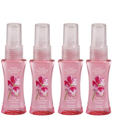 Body Fantasies Pink Sweet Pea Fantasy Fragrance Body Mist 1 oz Each Travel size (Pack of 4)