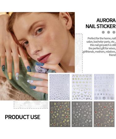 PLATEYTR 18 Sheets Aurora Nail Art Stickers Decals Self Adhesive Holographic Star Heart Nail Supplies Nail Designs Decorative Accessories Nail Stickers and Decals Gel Nail Stickers - Buy Online on GoSupps.com