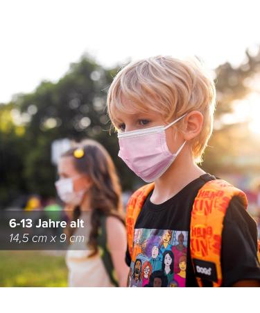 Small Size 50pc Disposable Face Masks Made in Germany | Type IIR & CE Certified | 99.78% Filtration | Elastic Earloops | Breathable Triple Layer | Rosa - Buy Online on GoSupps.com