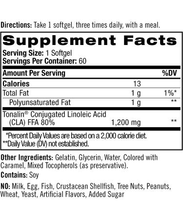 Natrol Tonalin CLA Softgels | Derived from Safflower | Promotes Lean Muscle Mass & Fat Metabolism | 1200mg, 60 Count | Weight Management Supplement - Buy Online on GoSupps.com