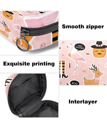 Stylish Menstruation Pad Bag with Zipper | Women's Napkin & Tampon Bags | Halloween Flamingo Hirsch & Pumpkin Designs - Buy Online on GoSupps.com